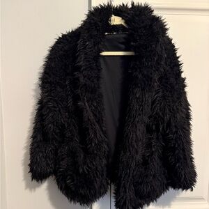 Love Tree Black Faux Fur Hooded Coat. Size small
